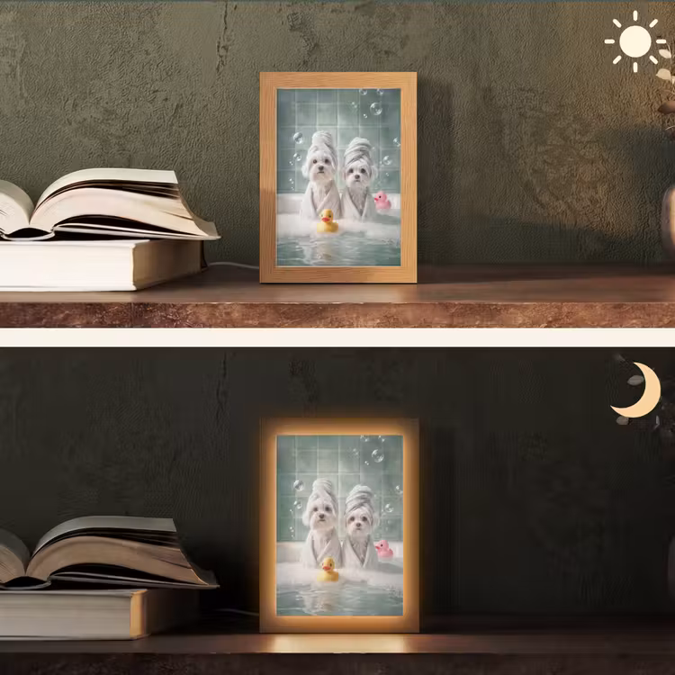 Hondjes - Badkuip - Badeendjes - Handdoeken Light Box met kabel (Tafellamp) klein -sfeer3