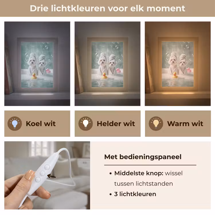 Hondjes - Badkuip - Badeendjes - Handdoeken Light Box met kabel (Tafellamp) klein -USP_lichtkleurNL