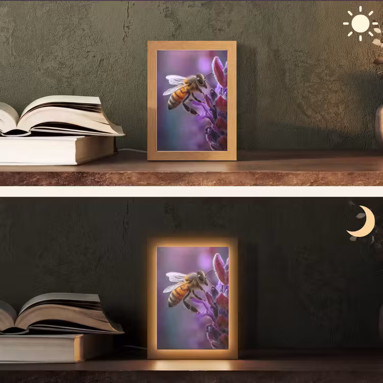 Honingbij - Paarse bloemen - Details Light Box met kabel (Tafellamp) klein -sfeer3