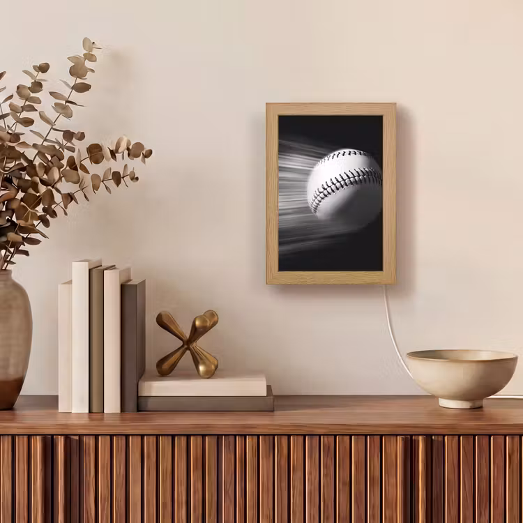 Honkbal - Wit - Vliegt Light Box met kabel (Tafellamp) klein -sfeer2