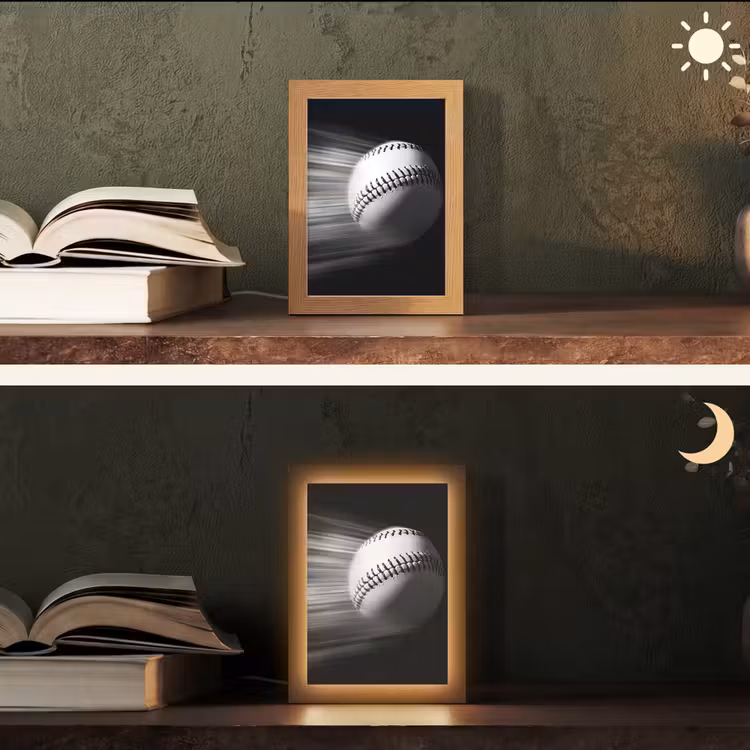 Honkbal - Wit - Vliegt Light Box met kabel (Tafellamp) klein -sfeer3