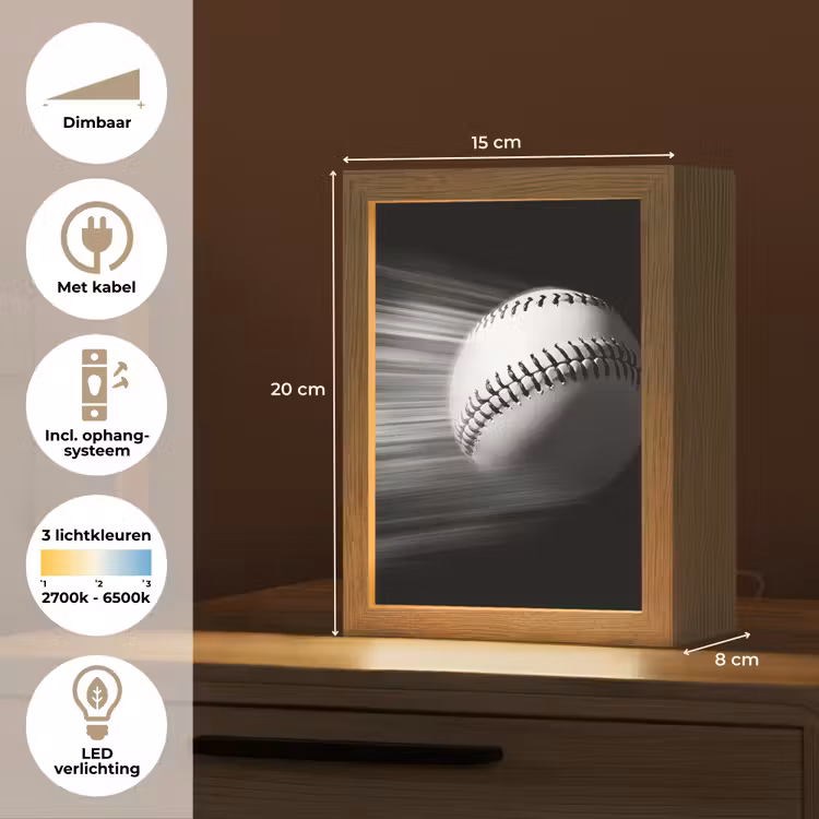 Honkbal - Wit - Vliegt Light Box met kabel (Tafellamp) klein -USP_NL