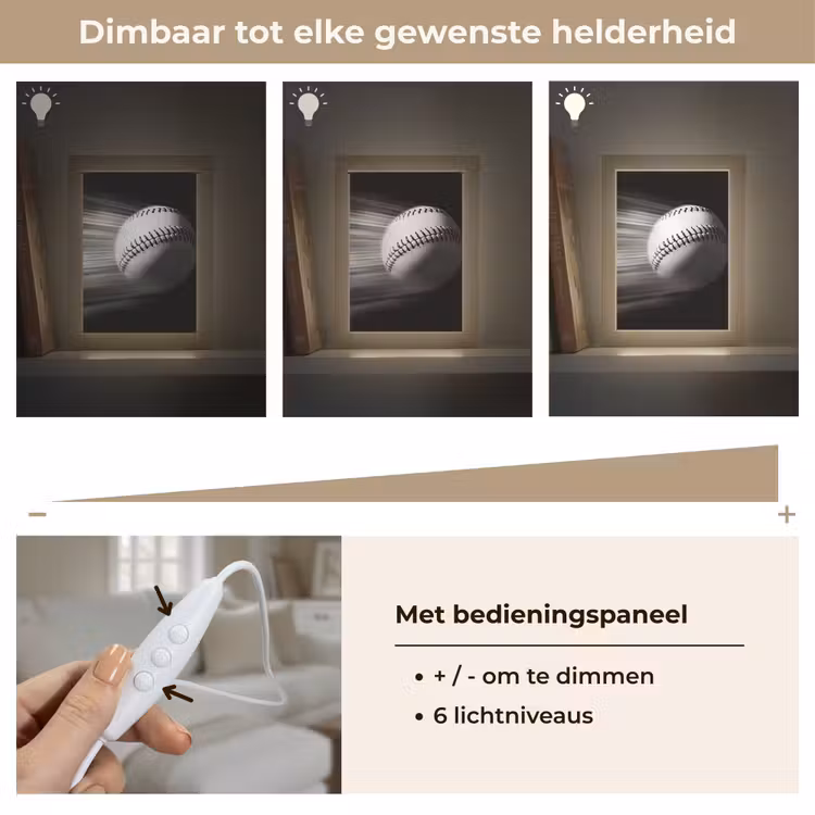 Honkbal - Wit - Vliegt Light Box met kabel (Tafellamp) klein -USP_dimbaarNL