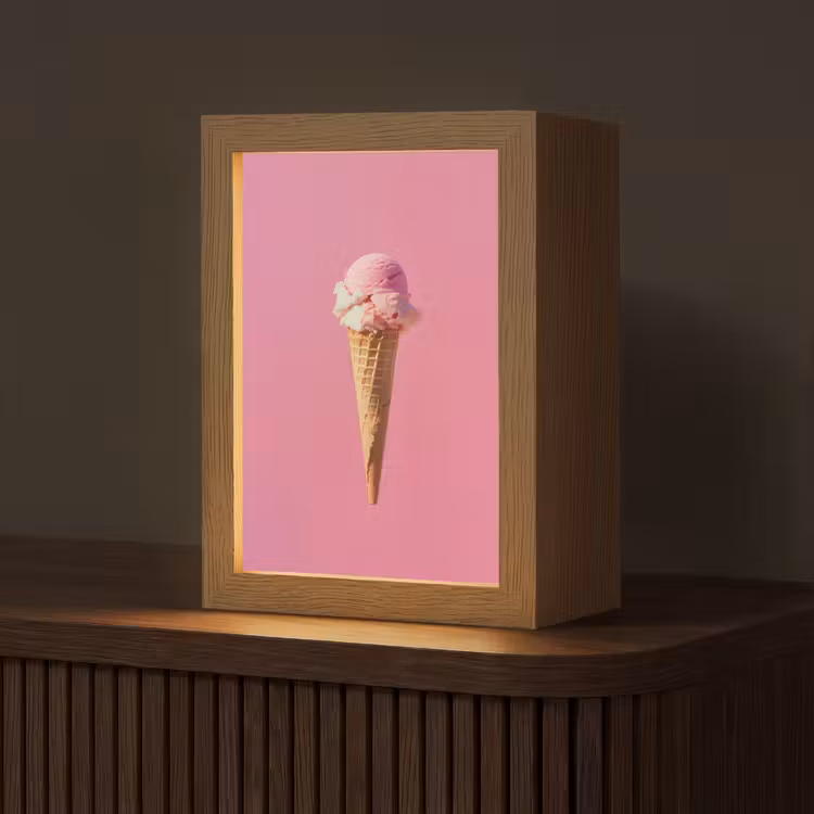 Hoorntje - Schepijs - Roze Light Box met kabel (Tafellamp) klein -z3d_website