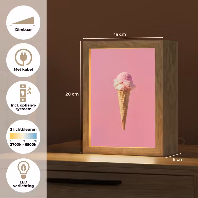 Hoorntje - Schepijs - Roze Light Box met kabel (Tafellamp) klein -USP_NL