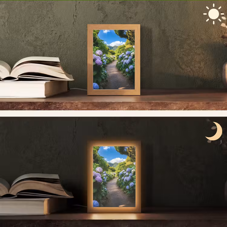 Hortsensia - Pad - Bloemen Light Box met kabel (Tafellamp) klein -sfeer3