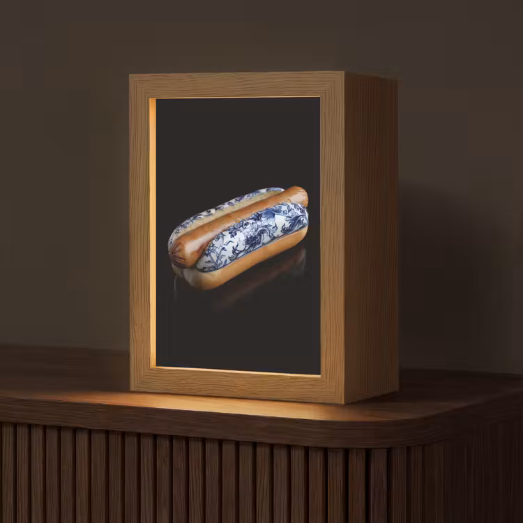 Hotdog - Porselein - Delfts blauw - Eten Light Box met kabel (Tafellamp) klein -z3d_website
