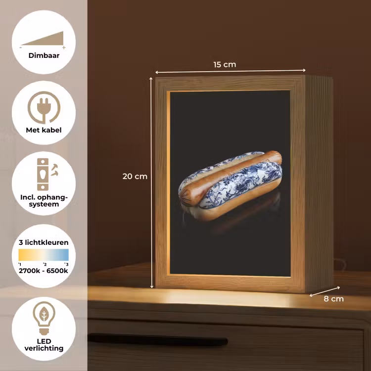 Hotdog - Porselein - Delfts blauw - Eten Light Box met kabel (Tafellamp) klein -USP_NL