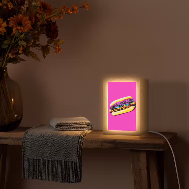 Hotdog - Roze - Retro Light Box met kabel (Tafellamp) klein -sfeer4