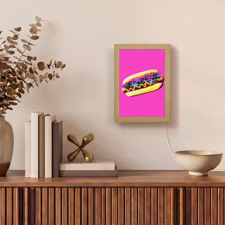 Hotdog - Roze - Retro Light Box met kabel (Tafellamp) klein -sfeer2