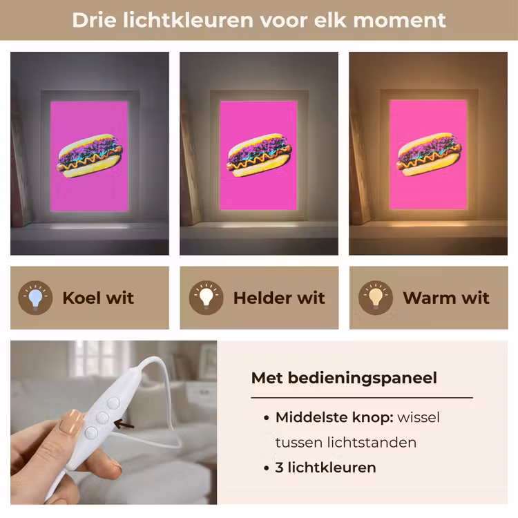 Hotdog - Roze - Retro Light Box met kabel (Tafellamp) klein -USP_lichtkleurNL