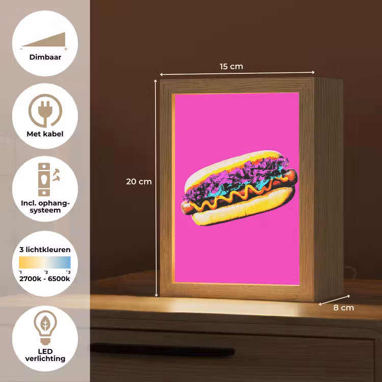 Hotdog - Roze - Retro Light Box met kabel (Tafellamp) klein -USP_NL