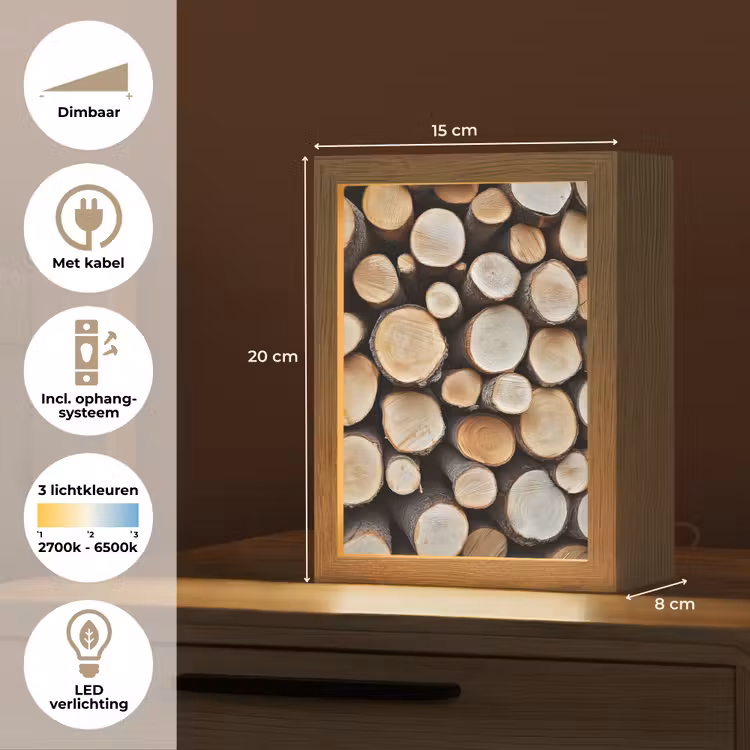 Hout - Boomstammen - Textuur Light Box met kabel (Tafellamp) klein -USP_NL