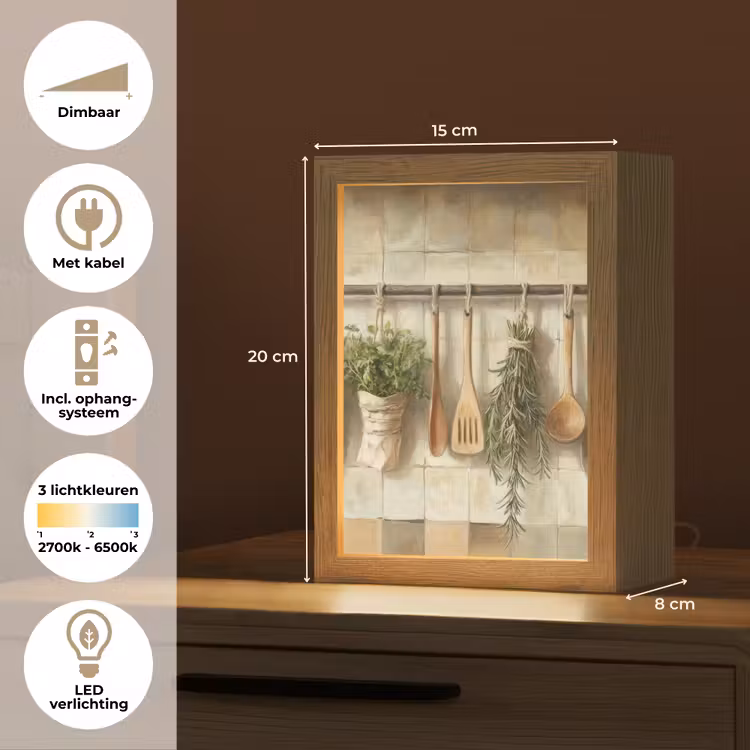 Hout - Keukengerei - Stilleven - Tegels Light Box met kabel (Tafellamp) klein -USP_NL