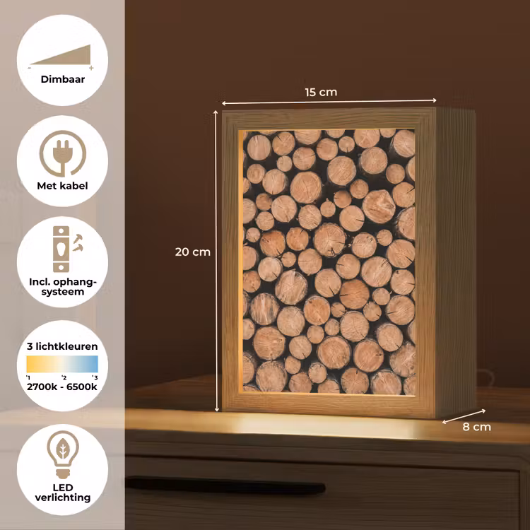 Houtblokken - Textuur - Patroon - Bruin - Rustiek Light Box met kabel (Tafellamp) klein -USP_NL