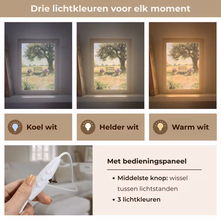 Houten bankje - Bloempotten - Landschap Light Box met kabel (Tafellamp) klein -USP_lichtkleurNL