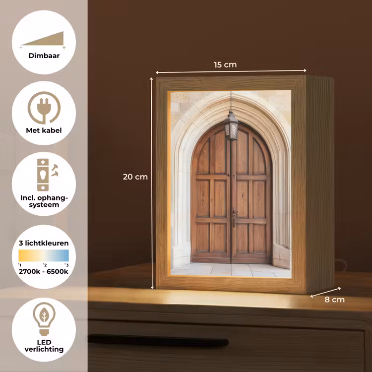 Houten - Deur - Lantaarn Light Box met kabel (Tafellamp) klein -USP_NL