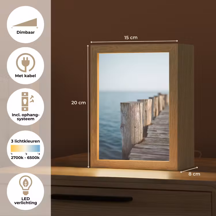 Houten steiger - Helderblauwe lucht Light Box met kabel (Tafellamp) klein -USP_NL