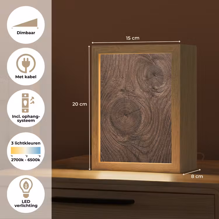 Houtnerf - Textuur - Patroon - Bruin - Rustiek Light Box met kabel (Tafellamp) klein -USP_NL