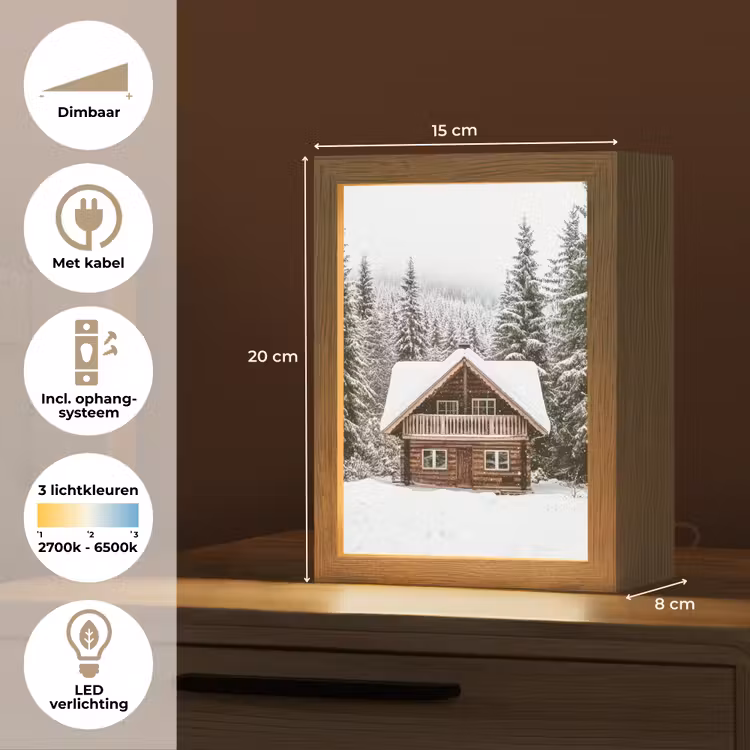 Huis - Bos - Winter - Natuur - Sneeuw Light Box met kabel (Tafellamp) klein -USP_NL