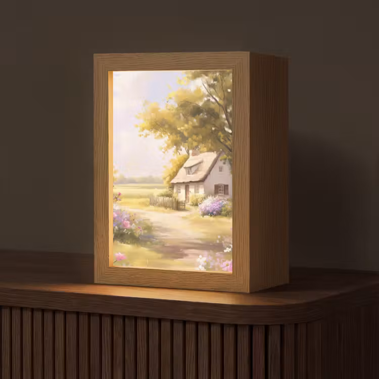 Huisje - Hout - Bloemen Light Box met kabel (Tafellamp) klein -z3d_website