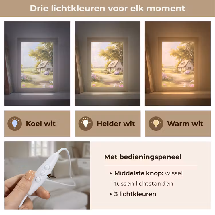 Huisje - Hout - Bloemen Light Box met kabel (Tafellamp) klein -USP_lichtkleurNL