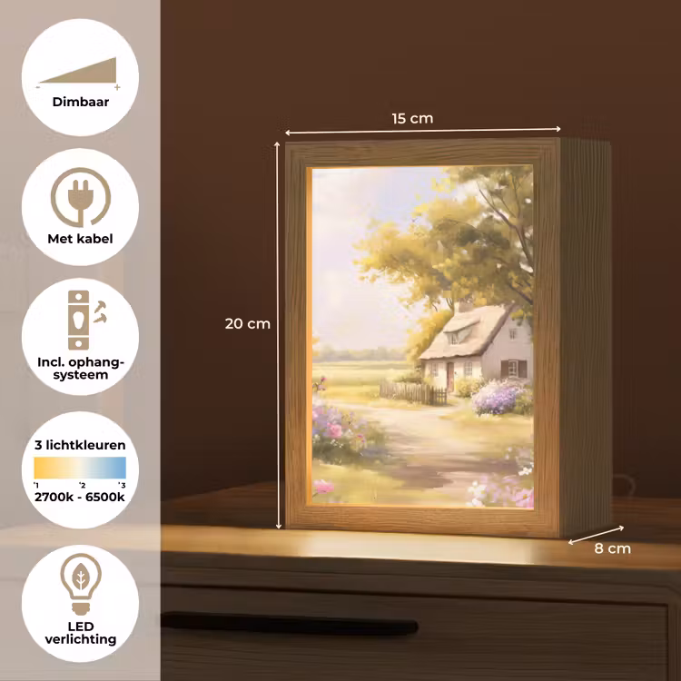 Huisje - Hout - Bloemen Light Box met kabel (Tafellamp) klein -USP_NL