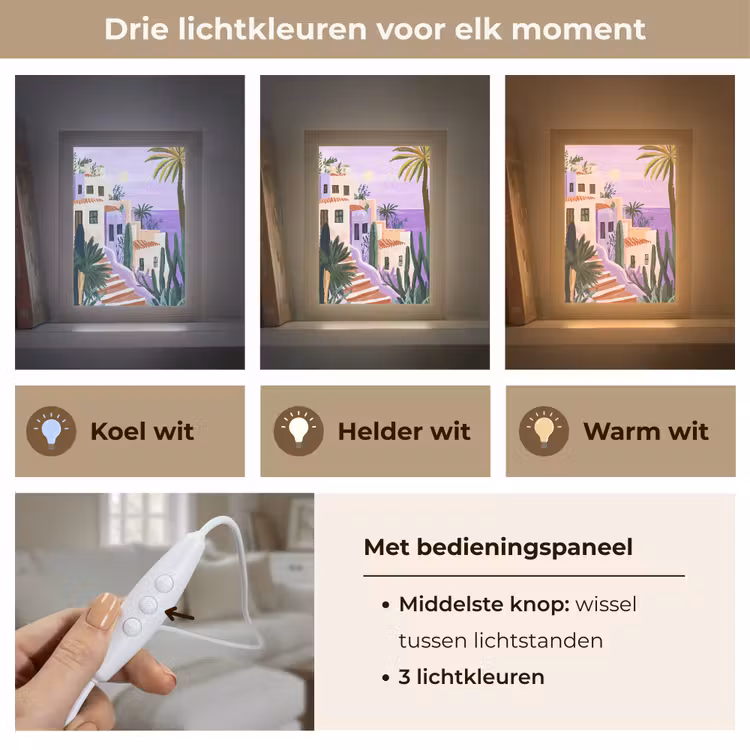 Huizen - Minimalistisch - Palmbomen - Kust Light Box met kabel (Tafellamp) klein -USP_lichtkleurNL
