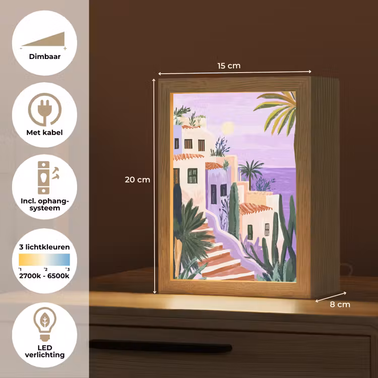 Huizen - Minimalistisch - Palmbomen - Kust Light Box met kabel (Tafellamp) klein -USP_NL