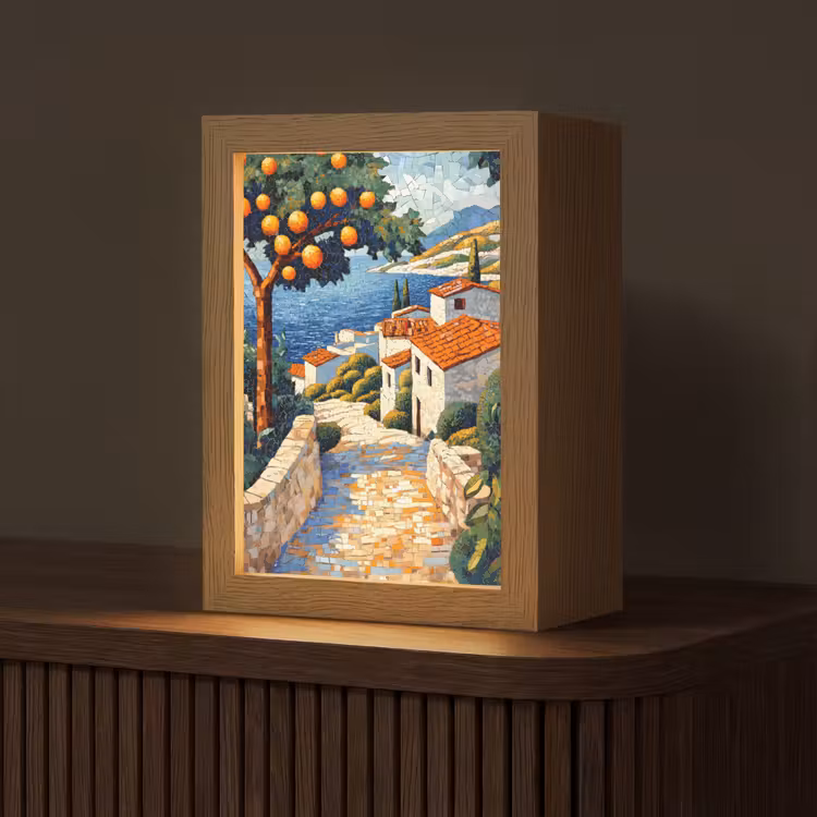 Huizen - Mozaïek - Sinaasappelbomen - Zee Light Box met kabel (Tafellamp) klein -z3d_website