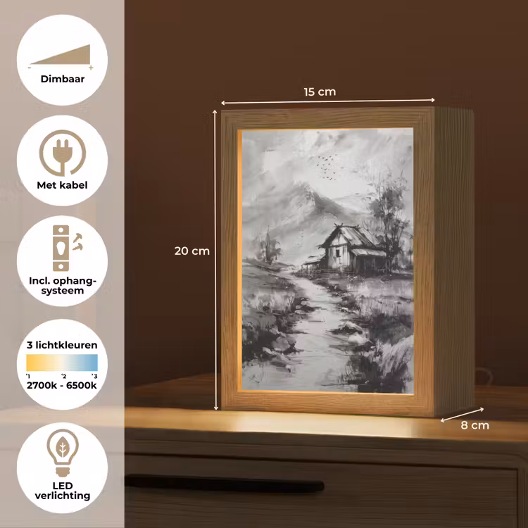 Hut - Grijs - Bergen - Mistig Light Box met kabel (Tafellamp) klein -USP_NL