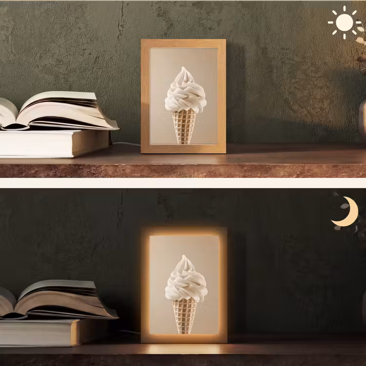 IJs - Softijs - Romig - Hoorntje - Beige Light Box met kabel (Tafellamp) klein -sfeer3