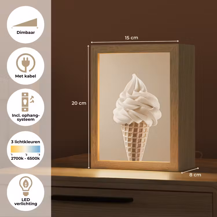 IJs - Softijs - Romig - Hoorntje - Beige Light Box met kabel (Tafellamp) klein -USP_NL