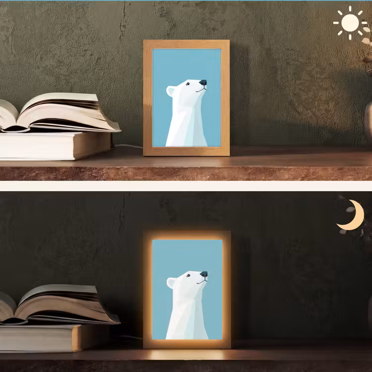 Ijsbeer - Lichtblauw - Minimalistisch Light Box met kabel (Tafellamp) klein -sfeer3