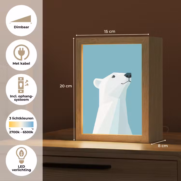 Ijsbeer - Lichtblauw - Minimalistisch Light Box met kabel (Tafellamp) klein -USP_NL