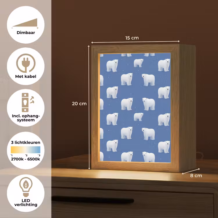 IJsbeer - Patroon - Blauw Light Box met kabel (Tafellamp) klein 925 -USP_NL