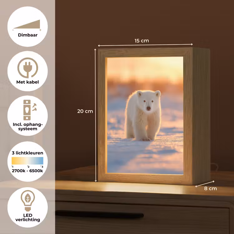 Ijsbeer - Sneeuw - Zonsopgang Light Box met kabel (Tafellamp) klein -USP_NL