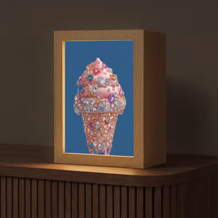 Ijsje - Hoorntje - Steentjes - Blauw Light Box met kabel (Tafellamp) klein -z3d_website