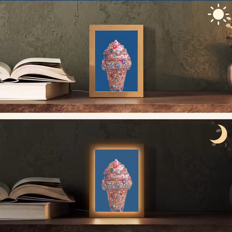 Ijsje - Hoorntje - Steentjes - Blauw Light Box met kabel (Tafellamp) klein -sfeer3