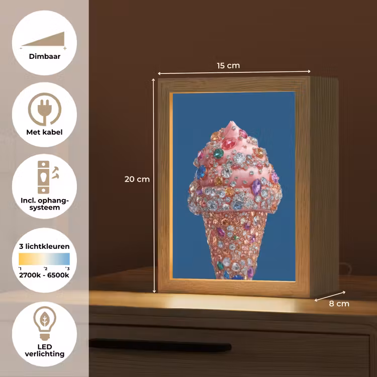 Ijsje - Hoorntje - Steentjes - Blauw Light Box met kabel (Tafellamp) klein -USP_NL