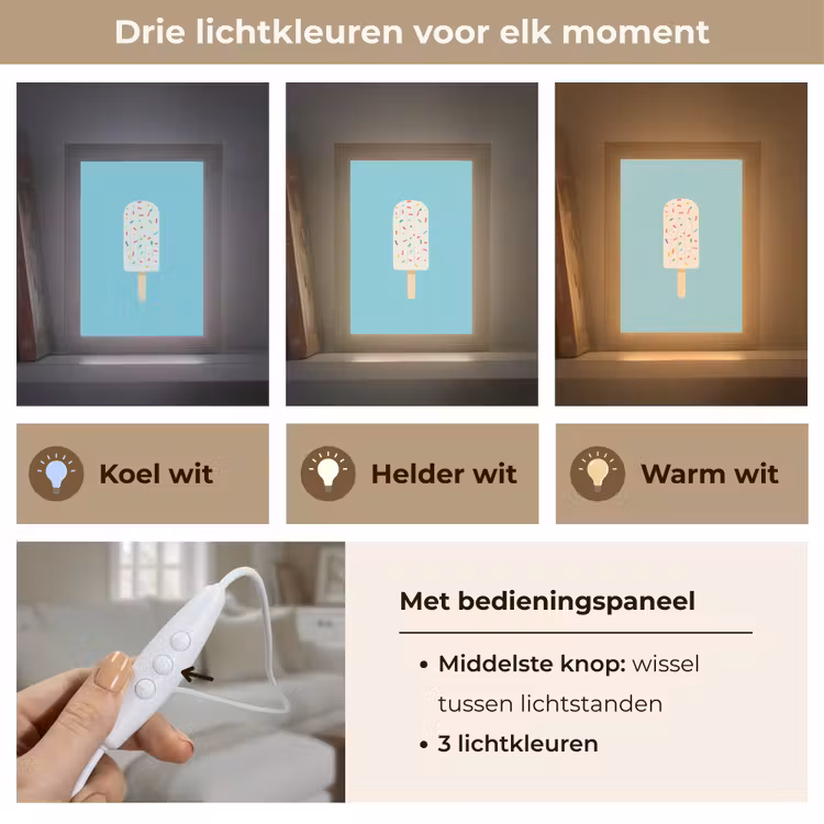 Ijsje - Stokje - Sprinkles - Lichtblauw Light Box met kabel (Tafellamp) klein -USP_lichtkleurNL