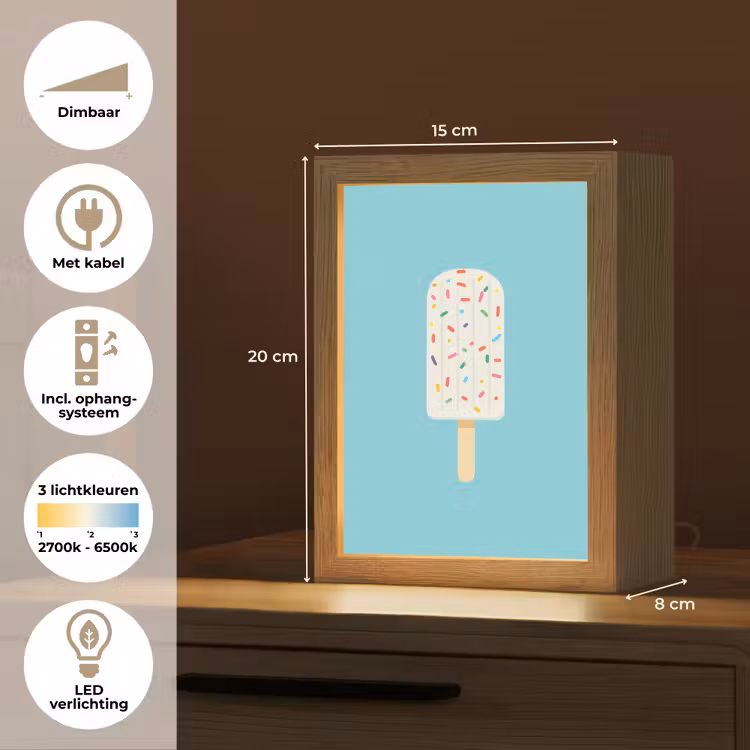 Ijsje - Stokje - Sprinkles - Lichtblauw Light Box met kabel (Tafellamp) klein -USP_NL