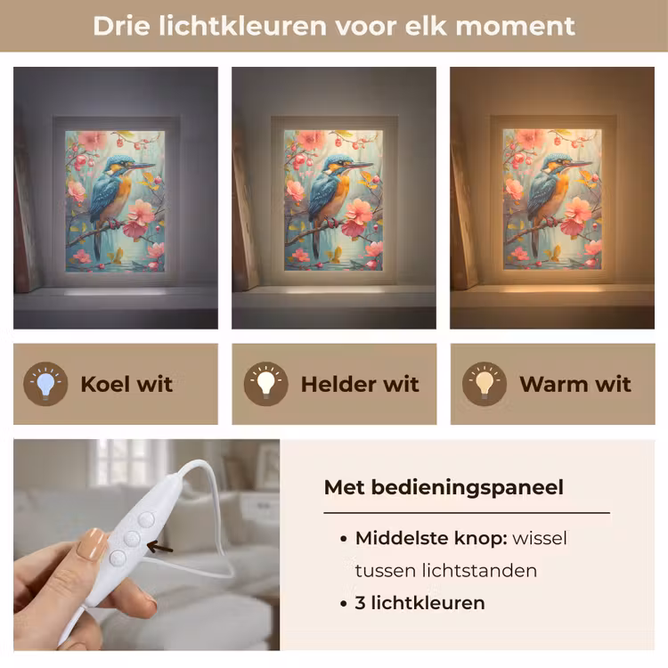 IJsvogel - Bloesem - Natuur - Vogels - Bloemen Light Box met kabel (Tafellamp) klein -USP_lichtkleurNL