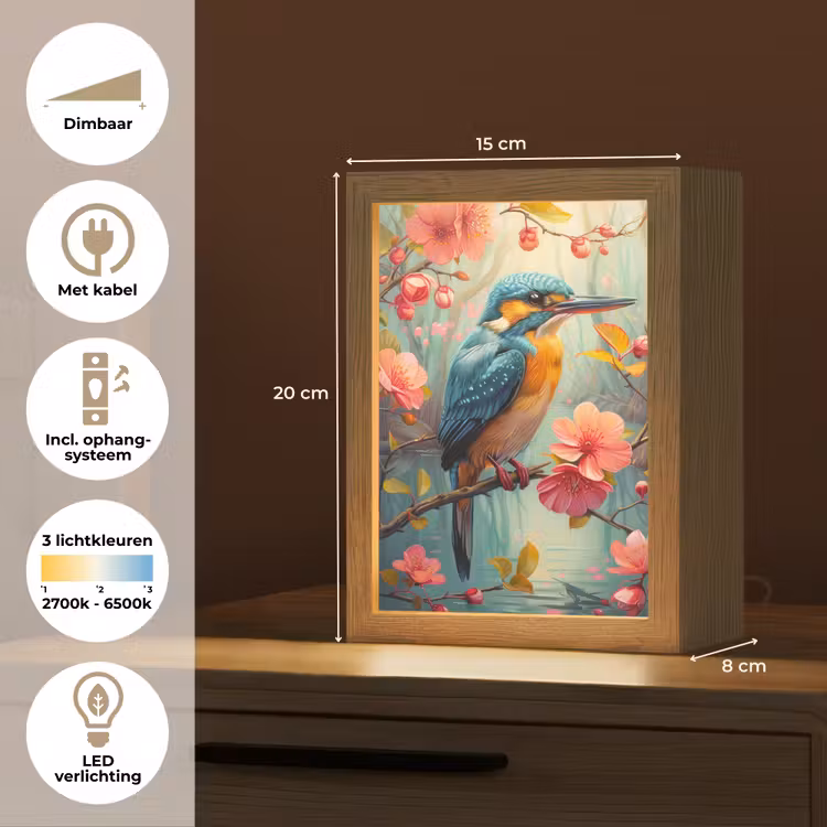 IJsvogel - Bloesem - Natuur - Vogels - Bloemen Light Box met kabel (Tafellamp) klein -USP_NL
