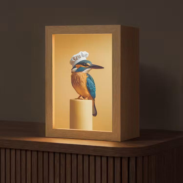 Ijsvogel - Pilaar - Koksmuts - Vogel Light Box met kabel (Tafellamp) klein -z3d_website