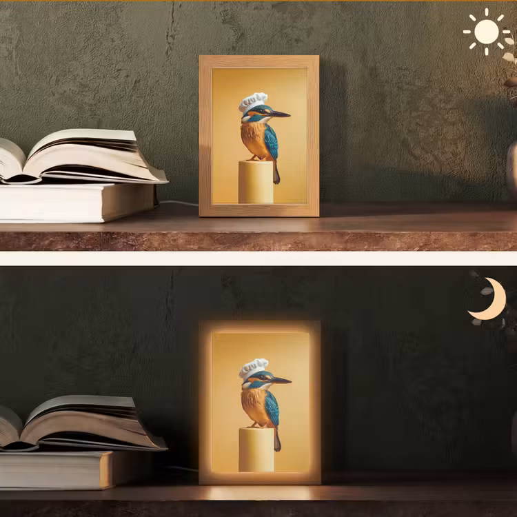 Ijsvogel - Pilaar - Koksmuts - Vogel Light Box met kabel (Tafellamp) klein -sfeer3