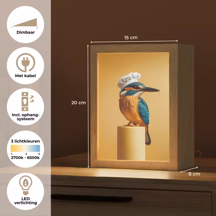 Ijsvogel - Pilaar - Koksmuts - Vogel Light Box met kabel (Tafellamp) klein -USP_NL