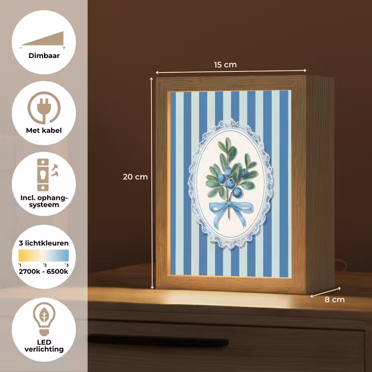 Illustratie - Bessen - Blauw - Strepen Light Box met kabel (Tafellamp) klein -USP_NL
