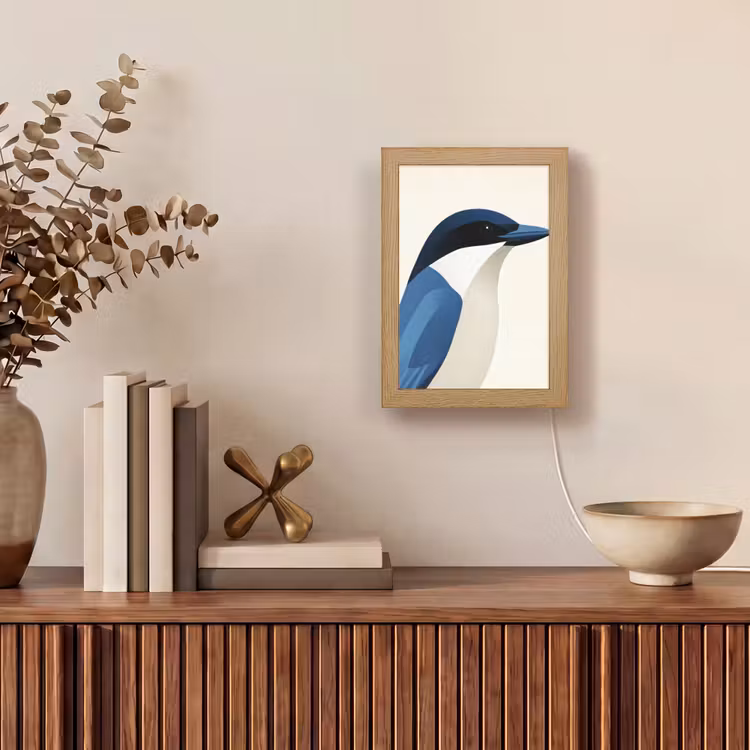 Illustratie - Blauw - Vogel Light Box met kabel (Tafellamp) klein -sfeer2