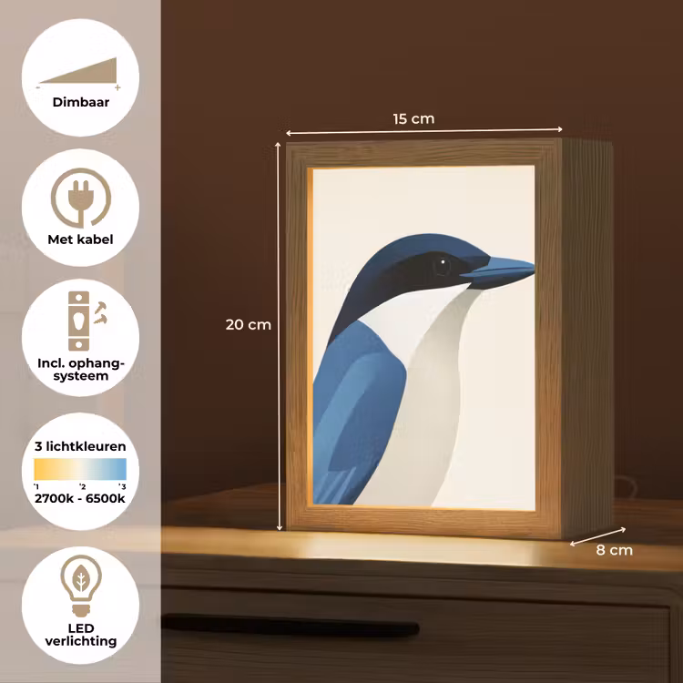 Illustratie - Blauw - Vogel Light Box met kabel (Tafellamp) klein -USP_NL